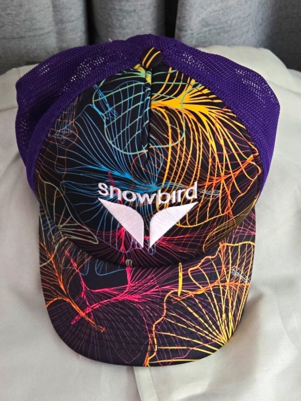 Snowbird Trucker Hat Mesh Back Adjustable Purple Multicolor Graphic One Size